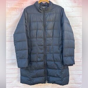 J Jill Down size M black nylon quilted puffer full zip down fill jacket coat